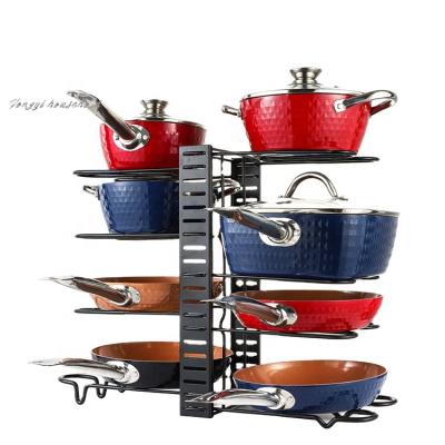 China Quality Kitchen Pantry Folding Pot Lid Holder Multifunctional Guaranteed Viable Height 5 Seat Pan Pot Rack Organizer Adjustable for sale