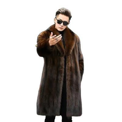 China Anti-wrinkle winter men's fur coat black mid length men's faux fur long sleeve mink fur coat for men for sale