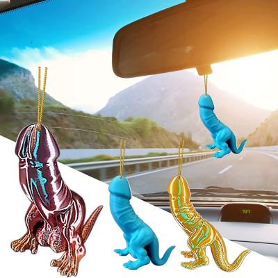 China Ding Ding Dinosaur Pendant Home Decor Rear View Mirror Creative Handmade Hanging For Car Decorative Fun Ornament Cute Car Accessories for sale