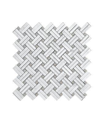 China Parquet High quality Carrara White  Basket Weave Marble Stone Backsplash Mosaic Tiles for sale