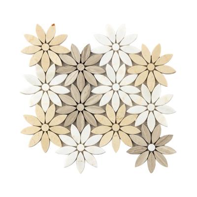 China Parquet Marble Pattern Backsplash Decorative Carrara Flower Shape Design Kitchen Wall Mosaic Tiles for sale