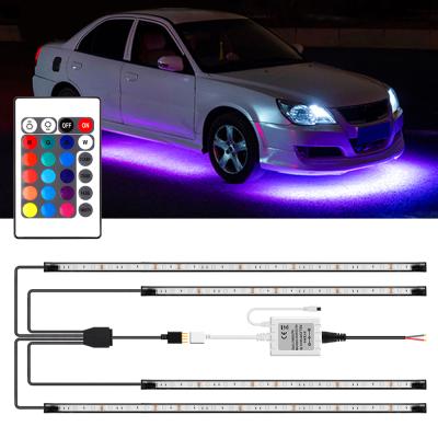 China Auto LENS Lamp Flexible Car LED Strip Lights Underglow Remote Control Led Neon Kit Light Underbody RGB Decorative Atmosphere Lamp for sale