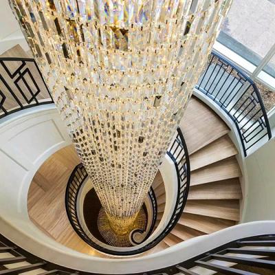 China Large E27 Long Decorative Staircase Light Gold Luxury Custom Made Crystal Modern Chandelier for sale