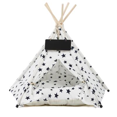 China Stocked Customized Logo Dog & Cat Outdoor Camping Dog Accessories Durable Large Soft Star Pattern Cat Bed Pet Tent House Dog Teepee for sale