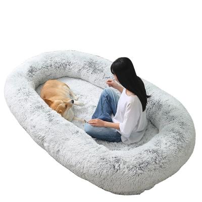 China Stocked Wholesale Human Dog Bed Cats Soft Luxury Plush Big Size Washable Faux Fur Human Dog Bed for You and Pets Human Dog Beds for sale