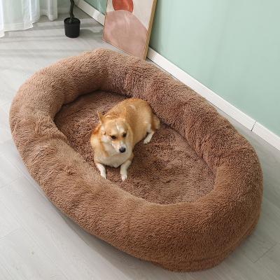 China Stocked High Quality Enlarged Human Size Pet Bed Luxury Giant Warm Removable Faux Fur Plush Large Human Dog Bed for sale