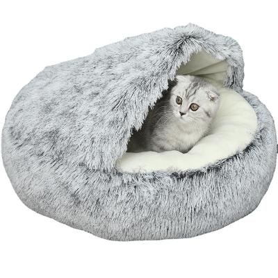 China Stocked Wholesale Custom Faux Fur Plush Factory Non-slip Bottom Round Soft Donut Dog Pet Bed Cave Cat Bed for sale