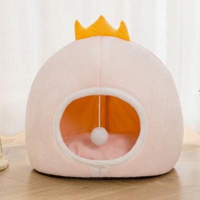 China Sustainable Cute Pet House Semi-Enclosed Animal Shape Cat Bed Cozy Cave Soft Cotton Washable Removable Warm Pet Bed for Cats and Small Dogs for sale