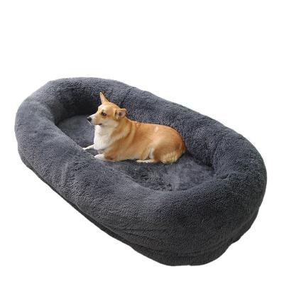 China Stocked Luxury Cute Long Plush Pet Bed Anti-Slip Giant Human Dogs Bedding Calming Pet Mat Sofa Fluffy Dog Bed for Human and Dog for sale