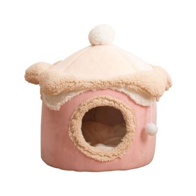 China Sustainable Hot luxury Pets Beds Winter Comfortable Cartoon Style Cat House Pet Cat Bed House for sale