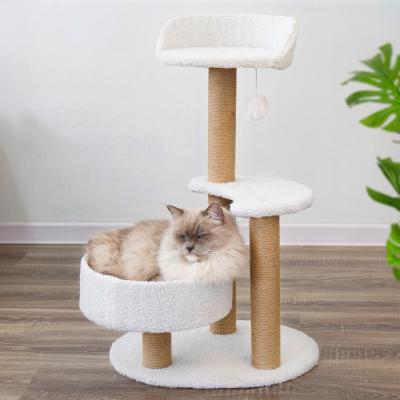 China Sustainable Custom Luxury Cat Tree House Large Multi-level Cat Trees & Scratcher with Hammock Luxury Wood Pet Cat Tree Tower for sale