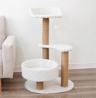 China Sustainable Wholesale Cat Tree Modern Luxury Toy Wooden House Cat Tree Cat Climbing Frame with Sisal Rope for Indoor for sale