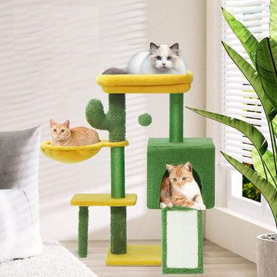 China Stocked Custom Luxury Wood and Plush Cat Tree Floral Flower Design Scratcher Climbing Shelf Outdoor Cat Tree arbre a chat for sale