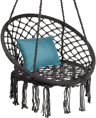 China Indoor & Outdoor Handwoven Macrame Hammock Cotton Hanging Chair Swing for Indoor & Outdoor Use w/ Backrest for sale