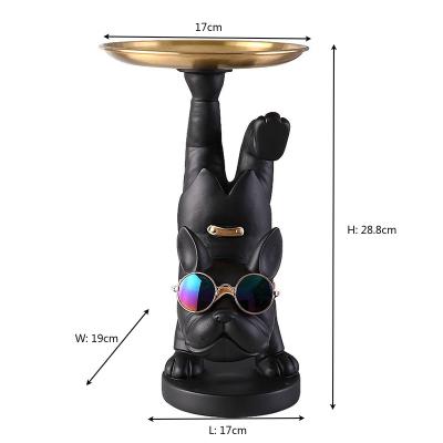 China Creative Dog Statue Resin Headstand Europe Yoga French Bulldog Statue Multifunctional Storage Tray With Glasses for sale