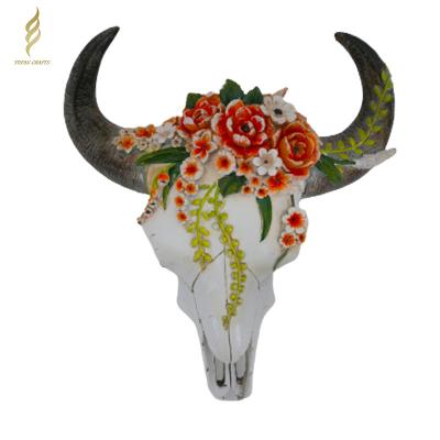 China Europe Resin Bull Head Sculpture Decoration Bull Cow Skull Wall Hanging Decoration for sale