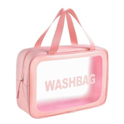 China New fashion semi-transparent matte polish EVA and box durable zipper makeup lady bags tall PU cosmetic bag with carry handle for sale