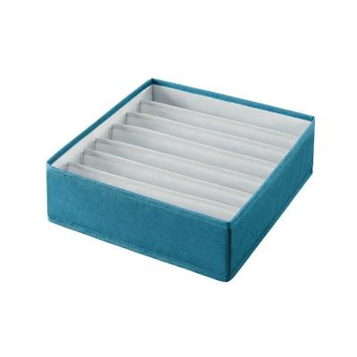 China Viable Running Canvas Type 7 Grids Foldable Cube Box Hamper Storage Bins In Cloth Fabric Underwear Storage Organizers With Dividers for sale