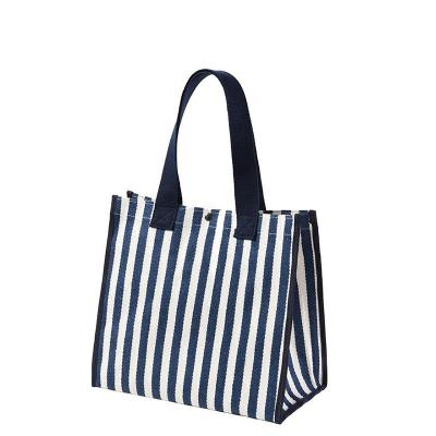 China Reusable Fashion Portable Oxford Striped Reusable Print Tote Bag Recycling Eco-Friendly Large Supermarket Grocery Shopping Bags for sale