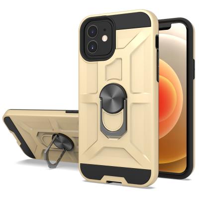 China 2021 new kickstand tpu 2 360 degree hard PC hybrid ring in 1 cell phone case for iphone 12 ring shockproof case for iphone 12 Iz-007 for sale