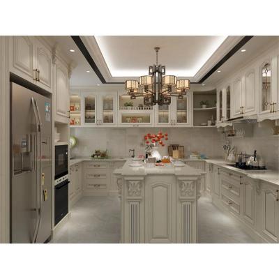 China Modern Wood Paint Finished Prefab Kitchen Cabinets Modular Solid Wood White Cabinets for sale