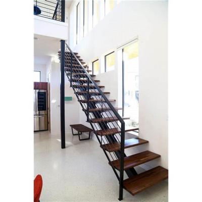 China Modern Prefab Customized Glass Railings Wood Tread Mono Beam Stairs With U Shaped Stairs for sale