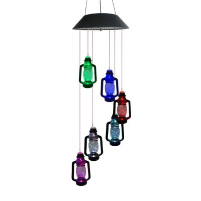 China Coastal Outdoor Solar Powered Garden Hanging LED Color Changing Solar Lantern Wind Chime Lights For Window for sale