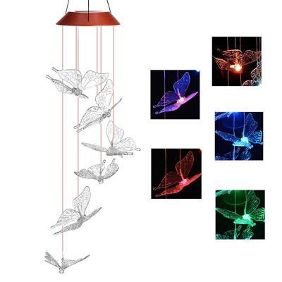 China Amazon Best Selling Color Changing Solar Garden Wind Chimes Home Patio Lamp LED Butterfly Hanging Light Lamp for sale