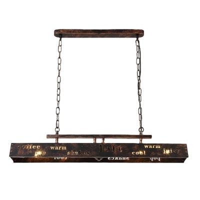 China Office Building Rustic Decorative Iron Retro Industrial Loft LED Cut Out Ceiling Lamp Metal Rectangle Island Chandelier Hanging Pendant Light for sale