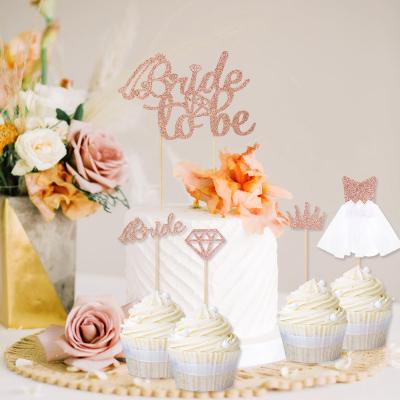 China Paper Bride To Be Bridal Cupcake Topper Engagement Hen Party Shower Decor 3D Diamond Ring Toppers Wedding Dress For Bachelorette for sale