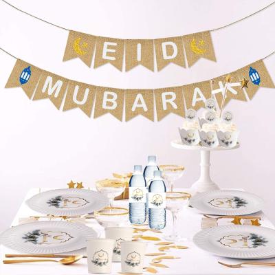 China New Hot Sale Paper/Paper/Plastic Plastic Eid Mubarak Set Cup Plate and Banner Happy Ramadan Moon Balloons Eid Mubarak Party Supplies Decoration for sale