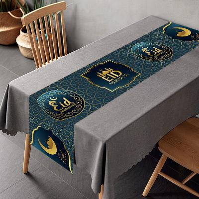 China Home Decor Eid al Fitr Themed Tablecloth Home Of Mubarak Fireplace Rectangular Polyester Table Topper And Place Mat Runner Polyester Table Decoration for sale