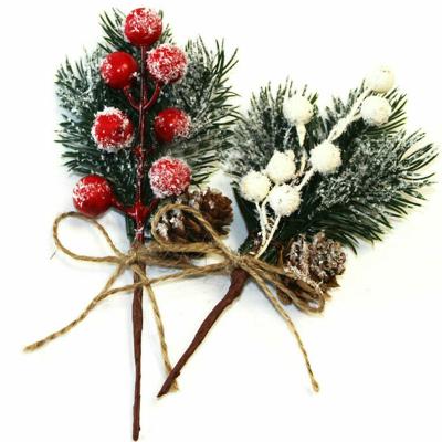 China DIY Christmas Tree Ornament Artificial Flower Snow Frost Pine Branch Plastic Cone Berry Holly Gift Home Christmas Decor Supplies for sale