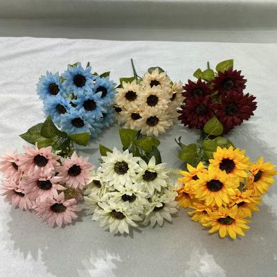 China Fabric Wedding Hotel Decoration Sunflower Head Bouquets Wholesale Faux Flowers New 10 for sale