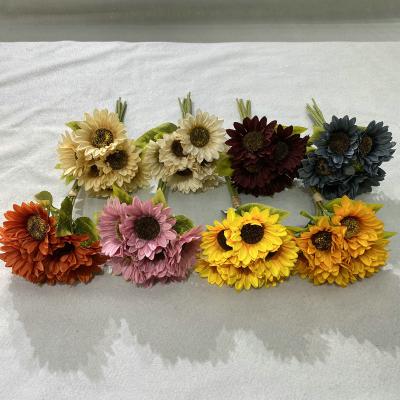 China New 6 Hotel Master Home Decoration Bouquets Fabric Fake Sunflower Flowers for sale