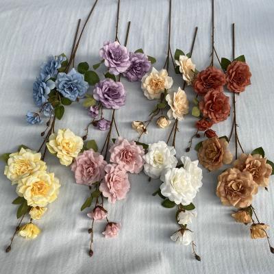 China Wholesale Natural Rose Artificial 5 Long Touch Branch Wedding Head Flower Arrangement for sale