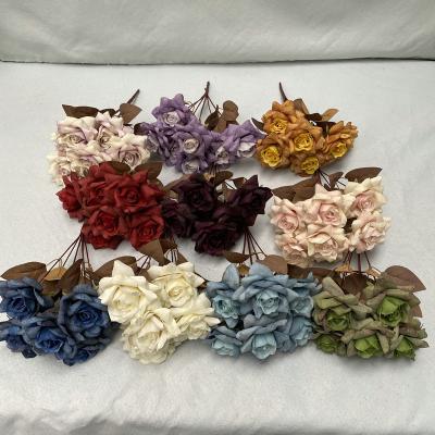 China Artificial Flowers 7 Rose Bouquets For Wedding Hotel Main Event Decoration Promotion Decorative for sale