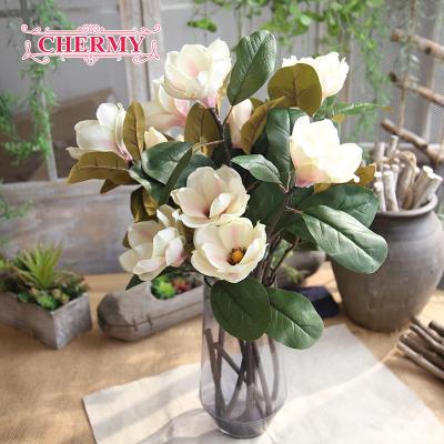 China Wholesale Natural Single Branch White Silk Artificial Magnolia Fake Touch Flowers for sale