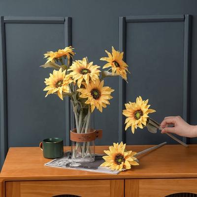 China Wholesale Natural Lifelike Yellow Sunflower Fake Touch Flower Artificial Flower For Home Decor for sale