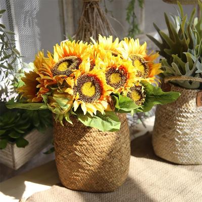 China Natual Touch & eco-friendly & fashional FREE SAMPLE Fake Flowers 7 Heads Artificial Silk Sunflower Bouquet For Home Decor for sale