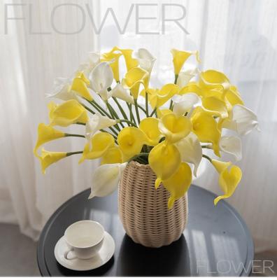 China Real PU FREE SAMPLE Home Decor Touch Artificial Flowers Yellow PU Mini Faux Calla Lily for sale