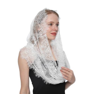 China Polyester French Eyelash Lace Infinity Veil Lace Scarf Shawl Chapel Mantilla Church Veil for sale