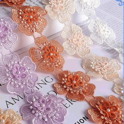 China Viable Handmade Pearl Lace Stereo Embroidered Lace Beads Sequin Headdress Skirt Accessories Lace Up Accessories for sale