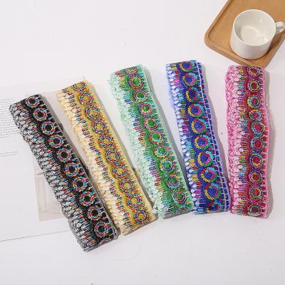 China New Viable Sequin Embroidery Lace Trim Minority Style Clothing Accessories Embroidery Lace Sewing Water Soluble Trim for sale