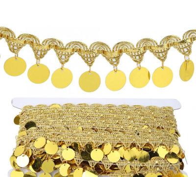 China 3cm viable laser sequin row beard lace up gold tassel lace trim fpr dance wear accessories trim for sale