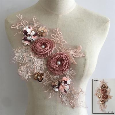 China Sustainable 3D Embroidery Flower DIY Garment Accessories Lace Up Floral Applique for sale