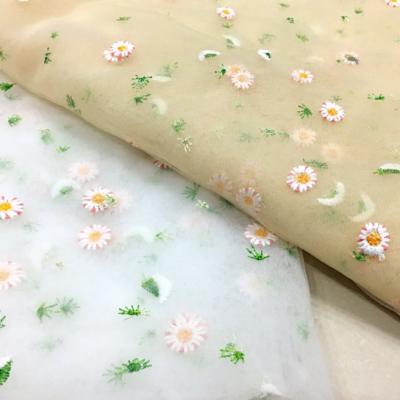 China Viable Soft Tulle Mesh Embroidery Daisy Lace Fabric for DIY Curtain Dress Children's Clothing Baby Clothing Fabric for sale