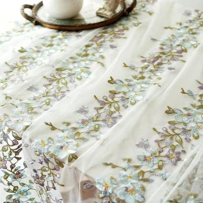 China Viable French Tulle Mesh Flower Lace Fabric High Grade Embroidered Skirt Floral Dress for sale