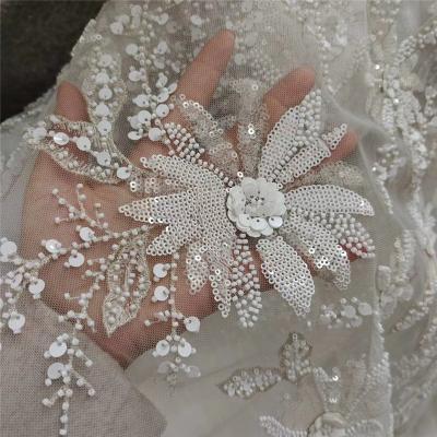 China Breathable Luxury Embroidery Sequin Beading 3D Floral Wedding Lace Fabric for sale