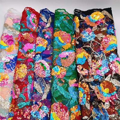 China Viable Colorful Embroidery Lace Fabric Luxury 2022 Sequin Beading African Bridal Sequin Lace Fabric For Women for sale